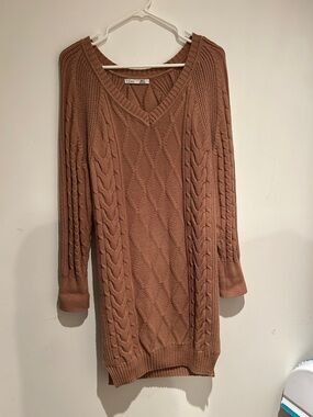 Dex Cable Knit V-Neck Sweater Dress